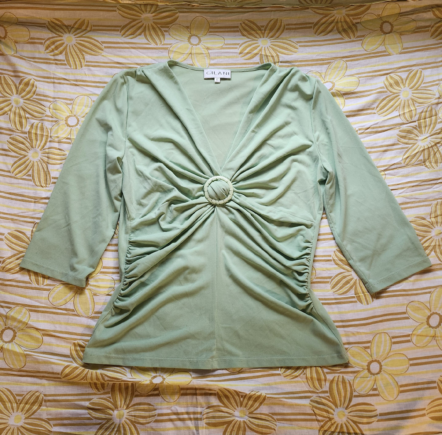 adorable 90s pastel green cinch front blouse