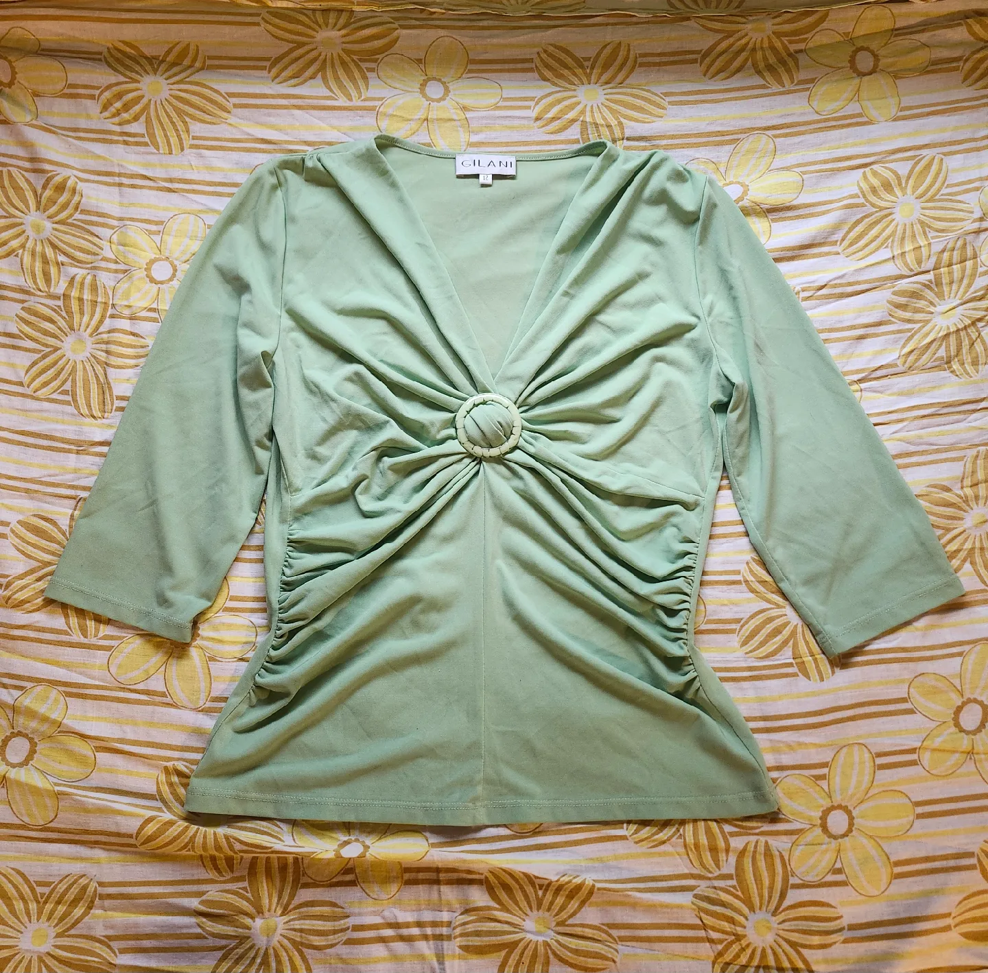 adorable 90s pastel green cinch front blouse thumbnail