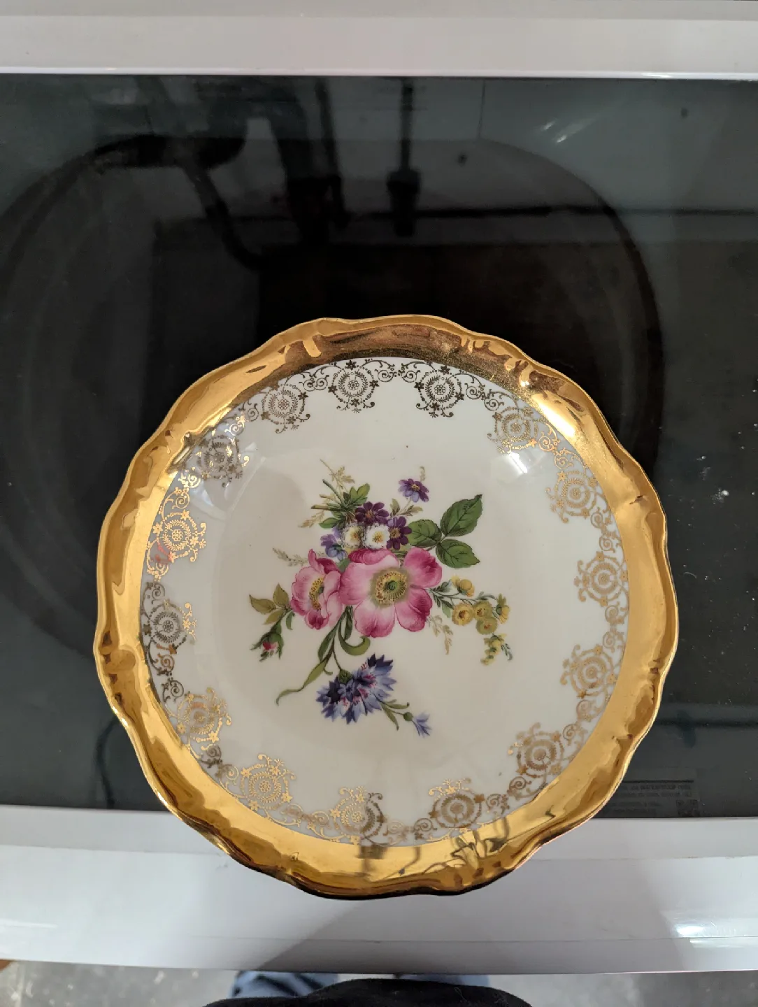 Vintage Floral Footed Bowl with Gold Trim image indicator(2)