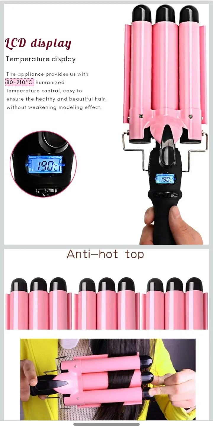 3 Barrel Hair Waver Curling Iron - Pink image indicator(3)