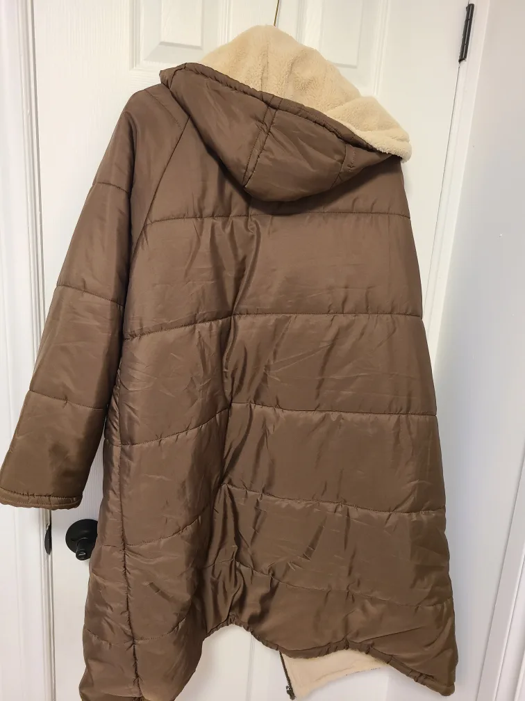 Reversible Sherpa & Puffer Coat - Brown & Beige image indicator(2)
