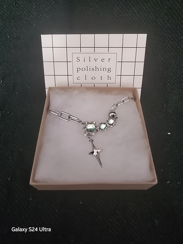 Silver Tone Star Pendant Necklace - S925 - photo 2
