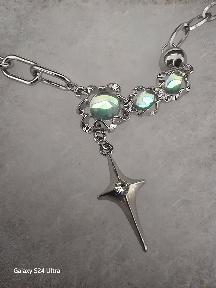 Silver Tone Star Pendant Necklace - S925 - photo 3