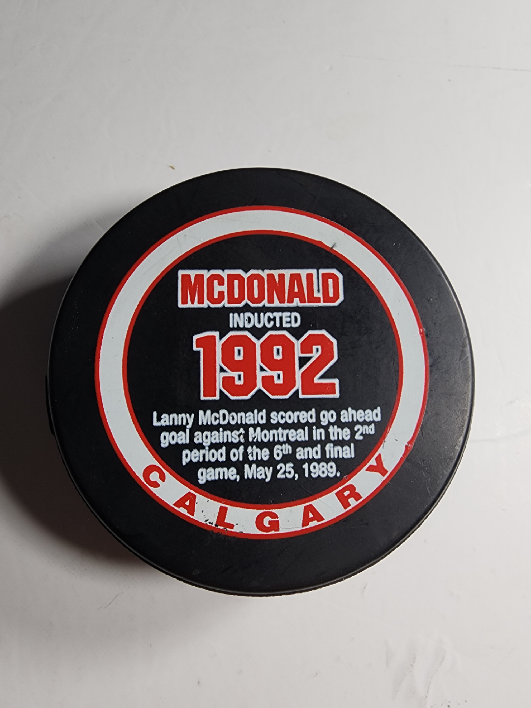 Lanny McDonald Inducted 1992 Hockey Puck