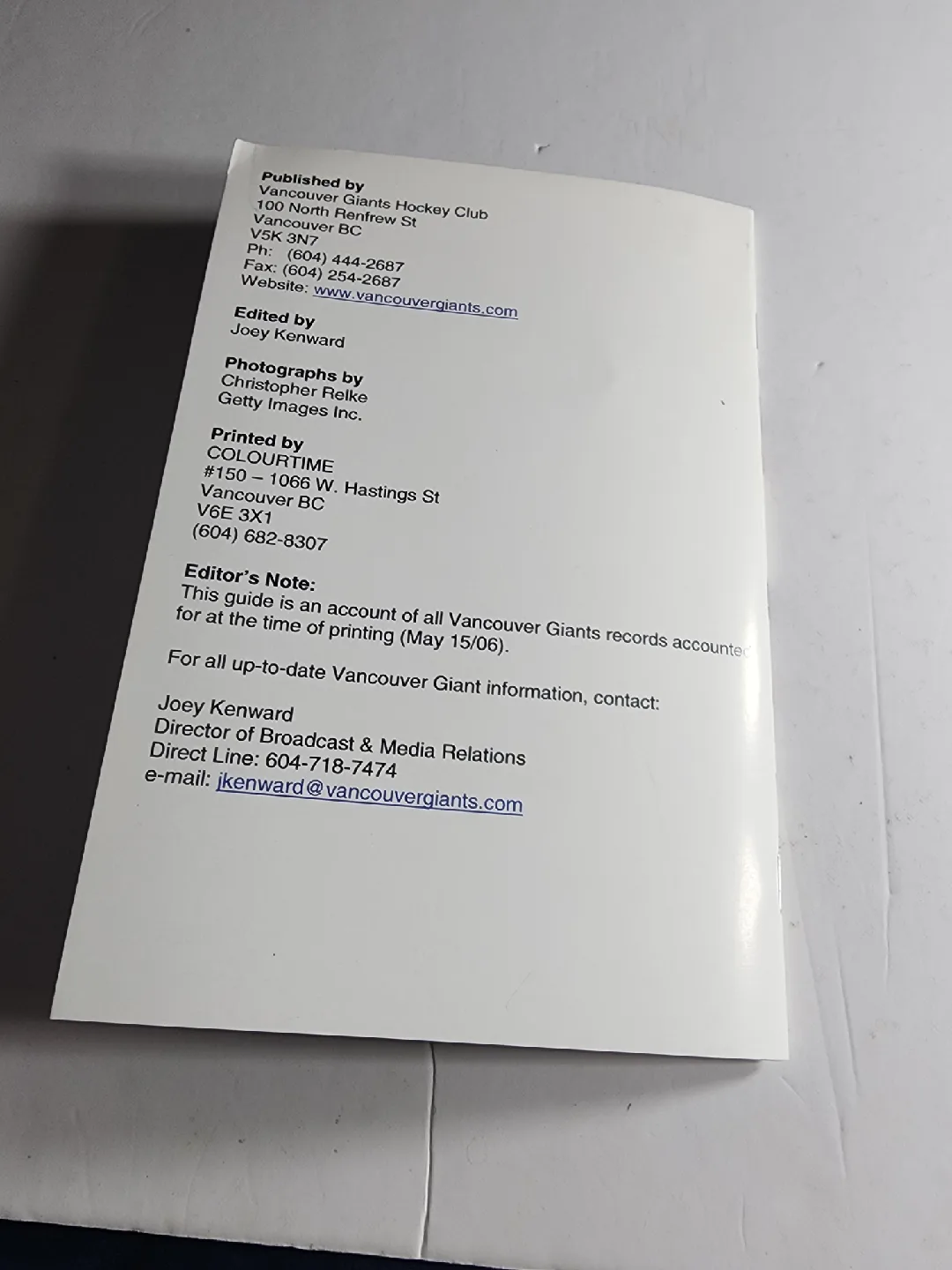 2007 Mastercard Memorial Cup Media Guide - Vancouver Giants image indicator(4)