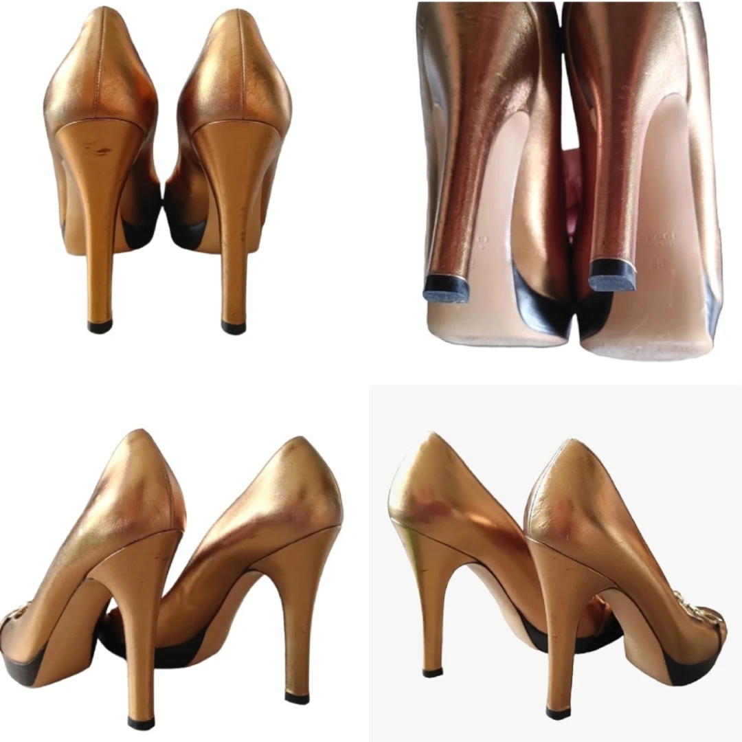 Gucci Metallic Gold Leather Heels - photo 3