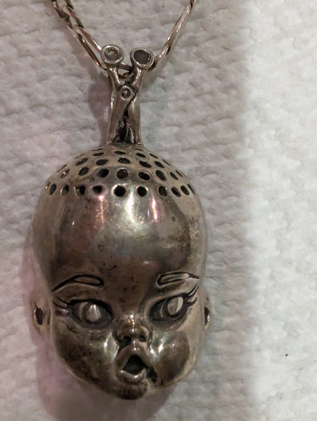 Unique 925 Italy Silver Baby Head Pendant Necklace - photo 3