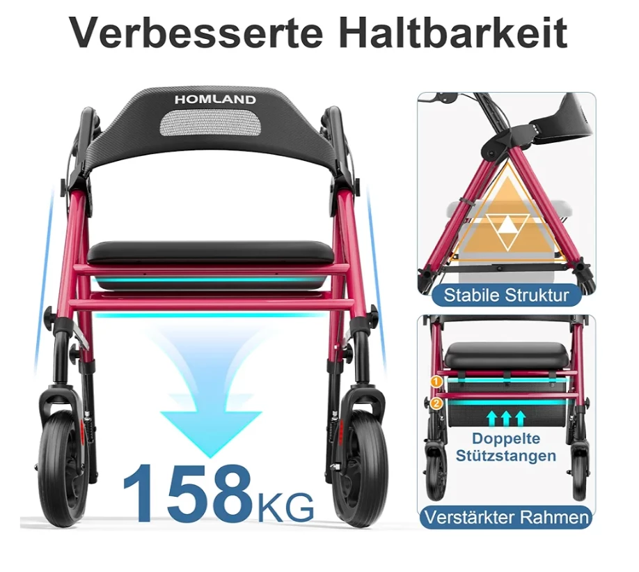 Homland Rollator Walker with Seat - Red - photo 2
