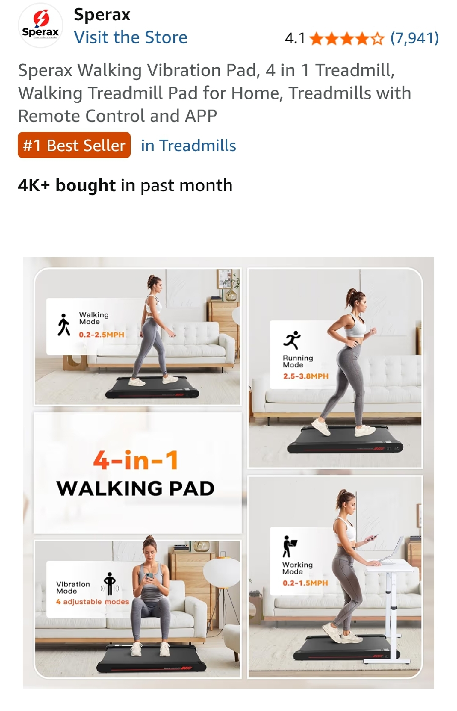 Sperax Walking Vibration Pad Treadmill - photo 4