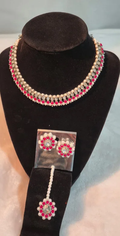 💕 Stylish Ruby & Pearl Necklace Set – Beauty on a Budget 💕