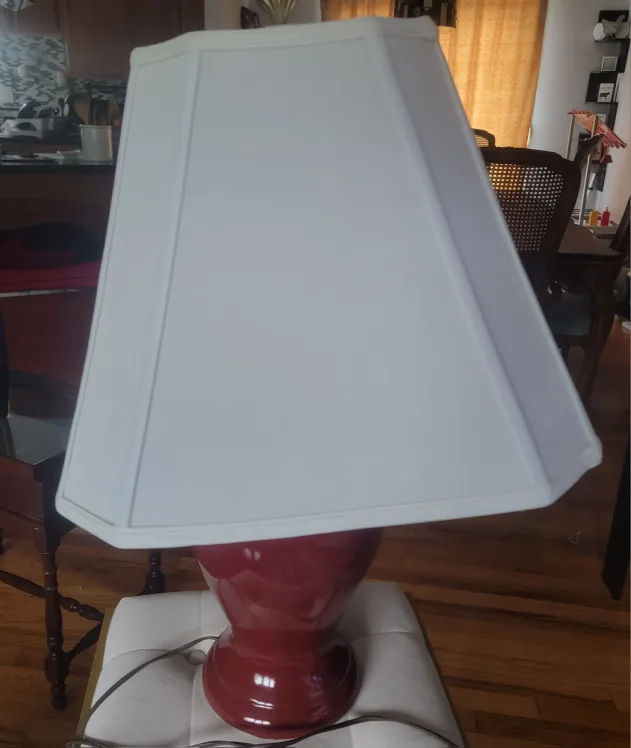 Red Ceramic Table Lamp with White Shade image indicator(3)