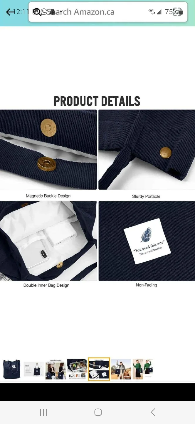 Corduroy Tote Bag - Brown, Navy, Grey image indicator(7)