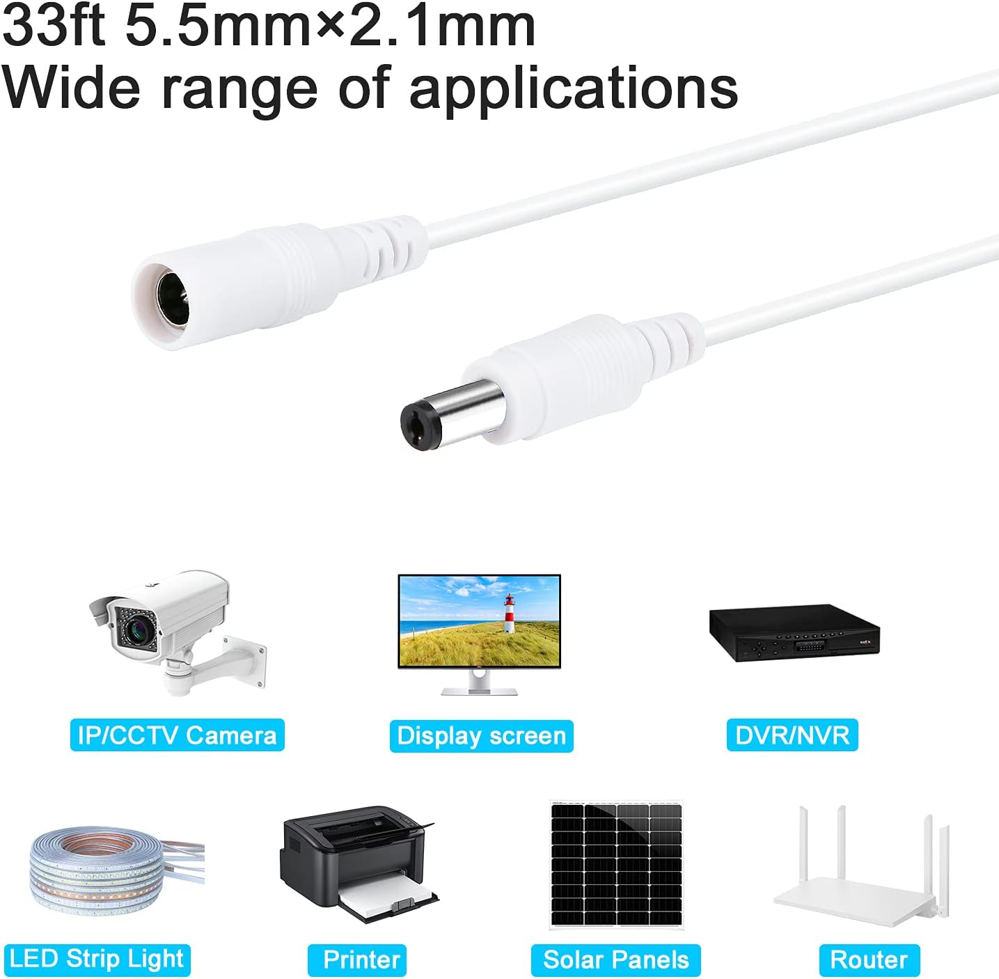 WILDHD DC Power Extension Cable 33ft 2.1mm x 5.5mm - photo 5