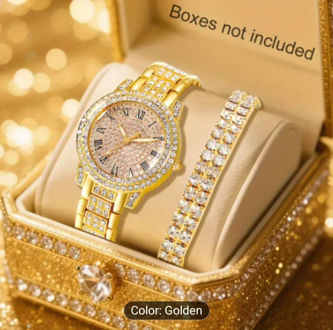 Golden Rhinestone Watch & Bracelet Set thumbnail