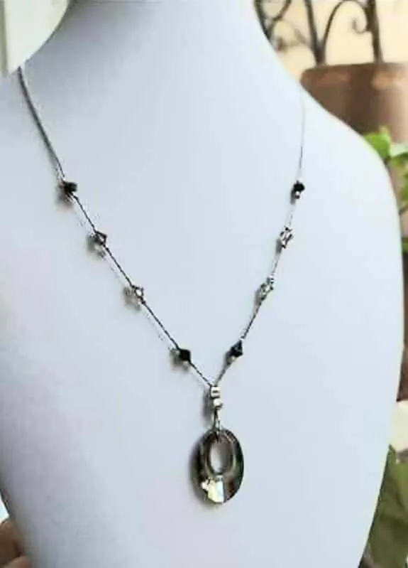 Silver Necklace with Black & Clear Beads image indicator(2)