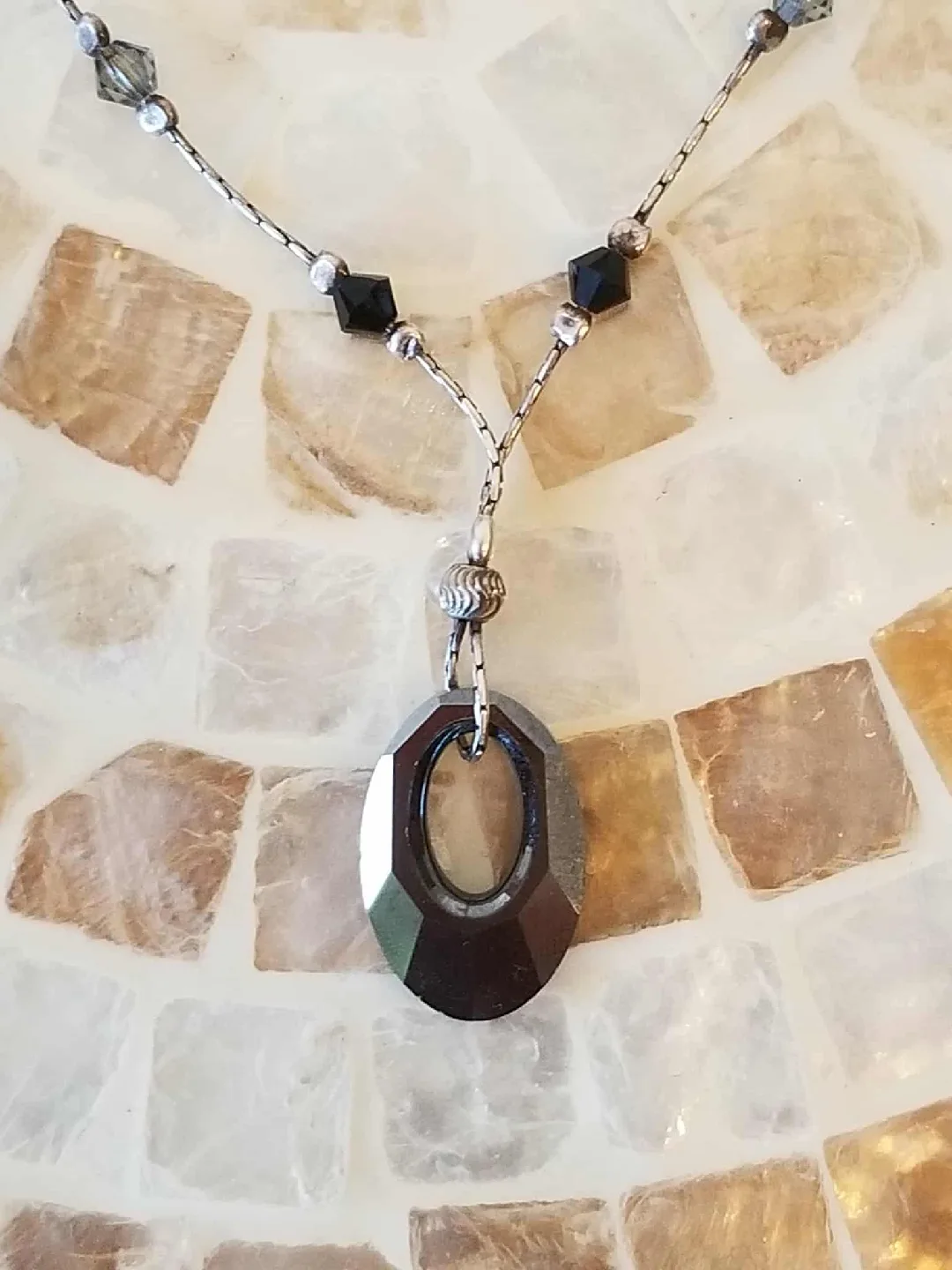 Silver Necklace with Black & Clear Beads image indicator(3)