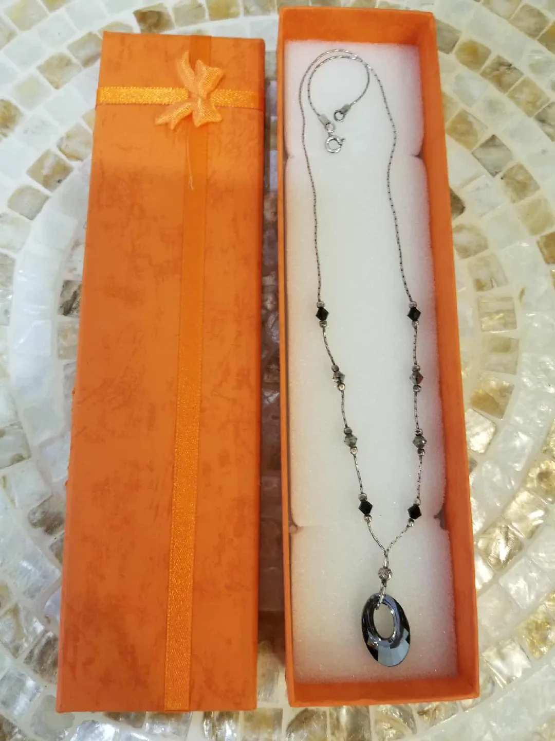 Silver Necklace with Black & Clear Beads image indicator(5)