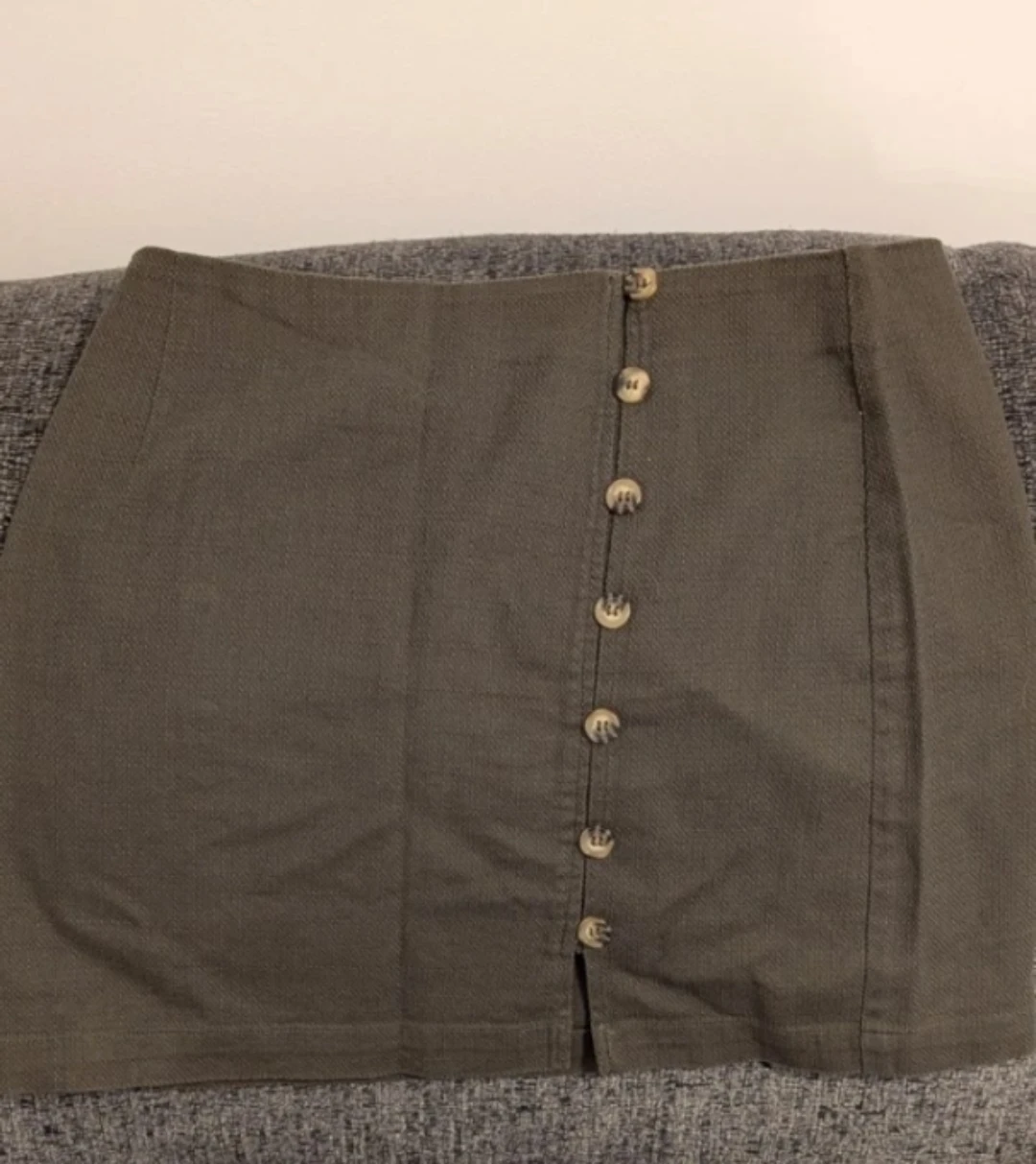 Olive Green Button-Front Mini Skirt