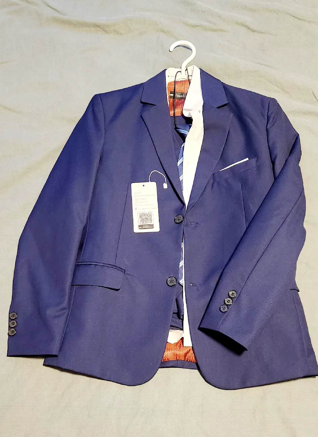 Boys Navy Blue Suit (Jacket, Vest, Tie, Shirt) thumbnail
