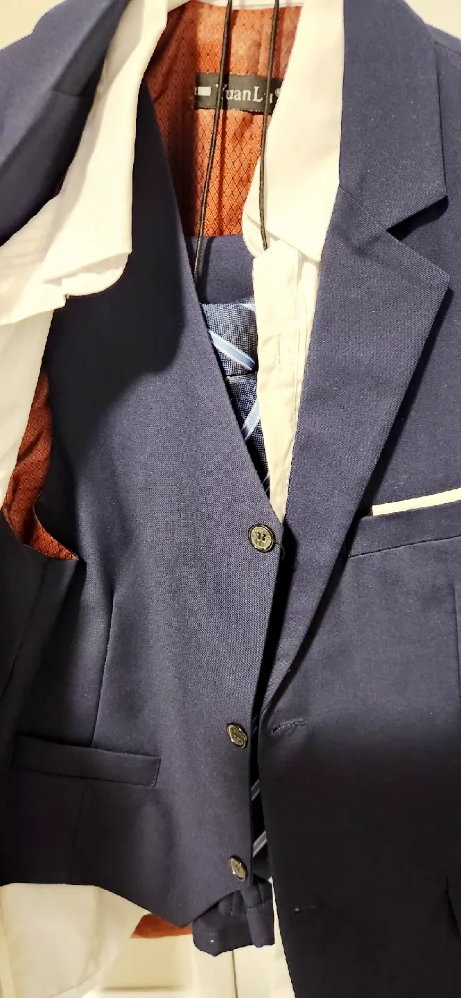 Boys Navy Blue Suit (Jacket, Vest, Tie, Shirt) image indicator(5)