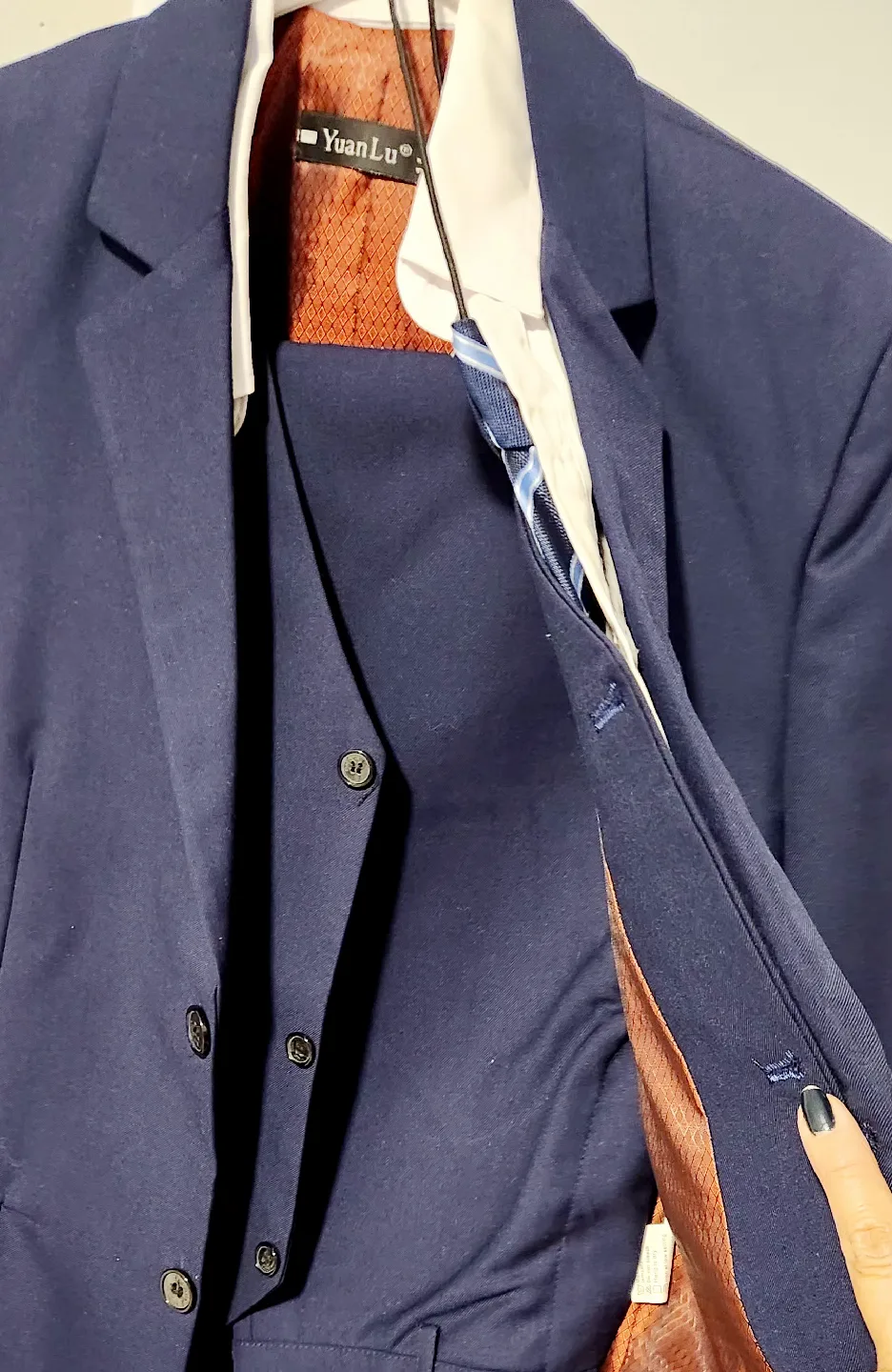 Boys Navy Blue Suit (Jacket, Vest, Tie, Shirt) image indicator(6)