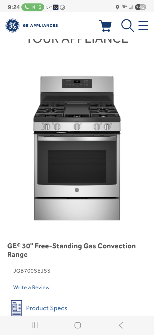 GE 30" Free-Standing Gas Convection Range JGB700SEJSS - photo 4