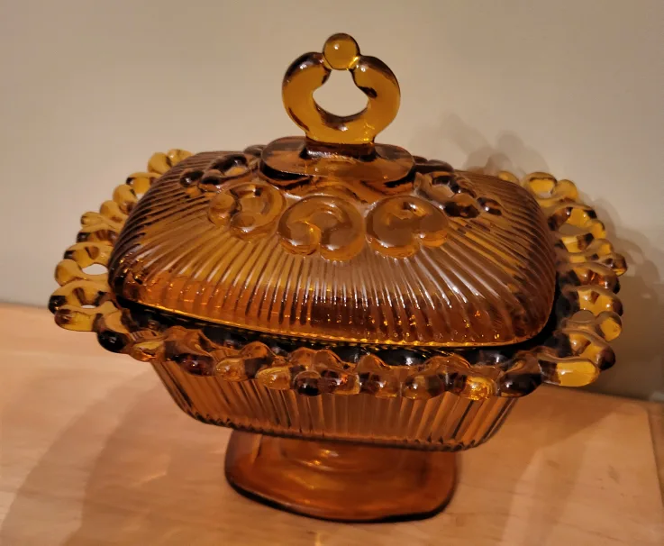 Vintage Indiana Glass Harvest Amber Butter Dish thumbnail