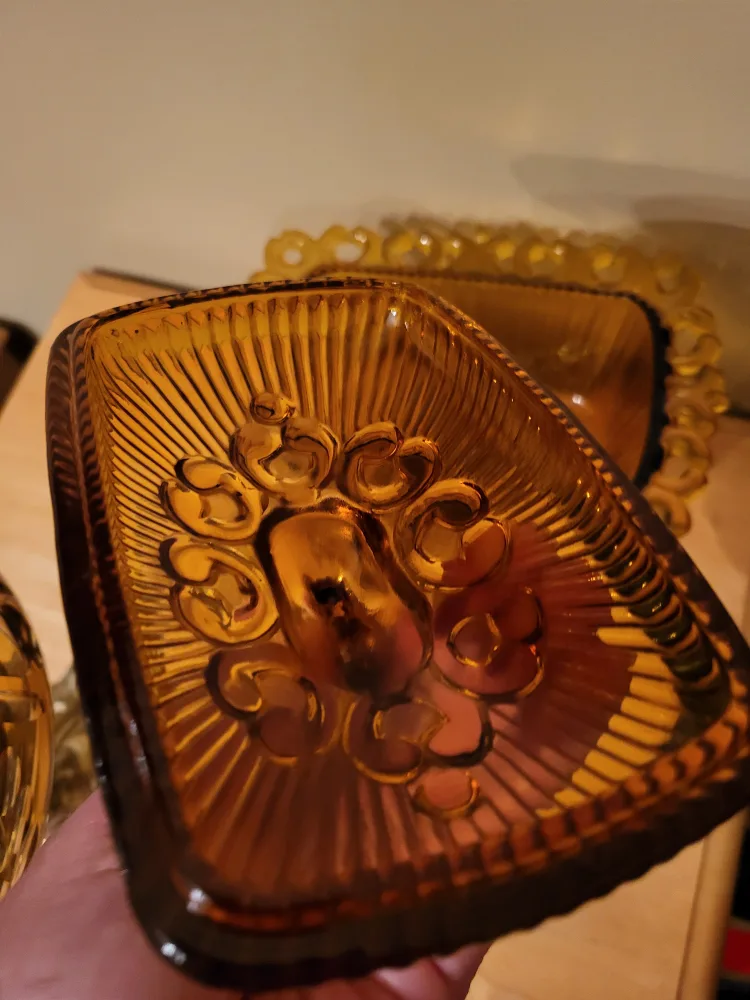 Vintage Indiana Glass Harvest Amber Butter Dish image indicator(3)