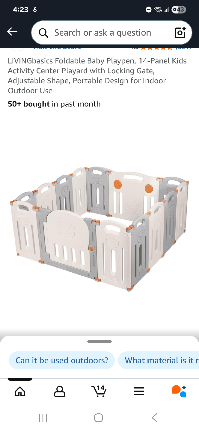 LIVINGbasics Foldable Baby Playpen, 14-Panel