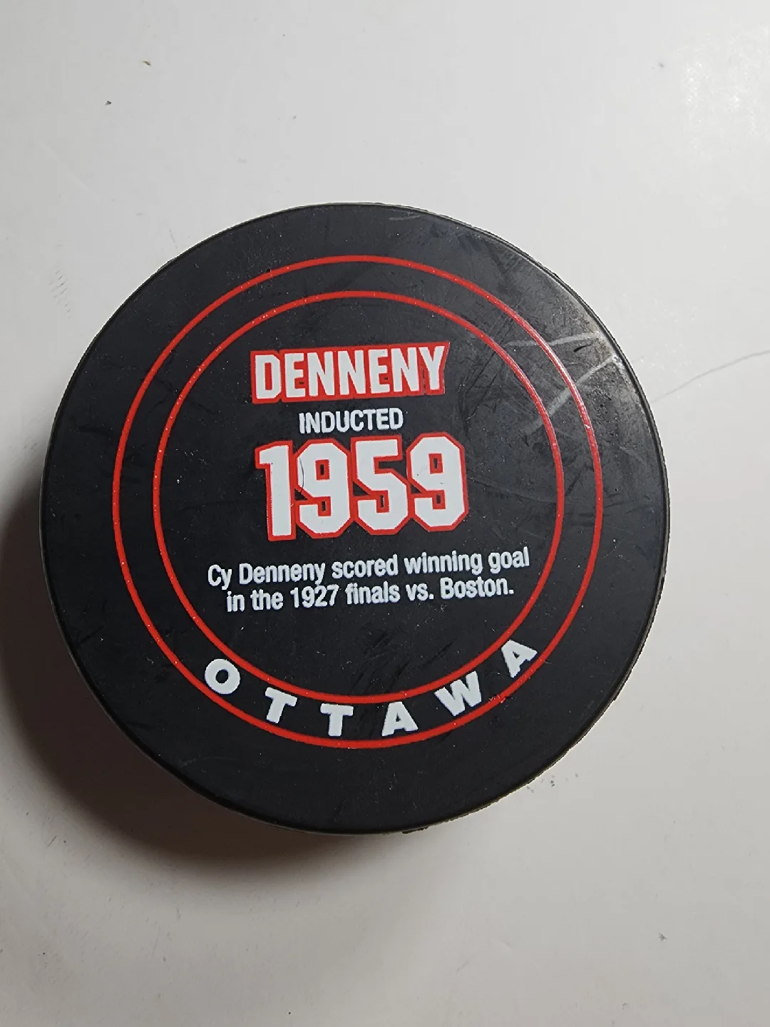 Hockey Hall of Fame Cy Denneny Ottawa Puck thumbnail