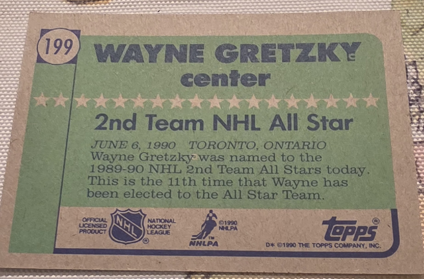 Mint condition Wayne Gretzky 2nd Team NHL All Star Trading Card - photo 2