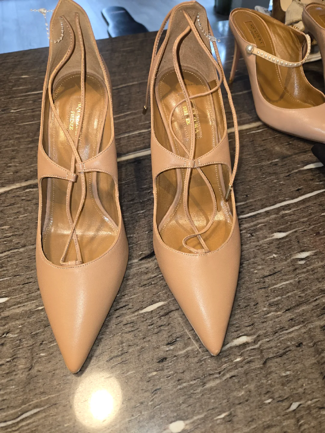 Aquazzura Firenze Nude Leather Heels thumbnail
