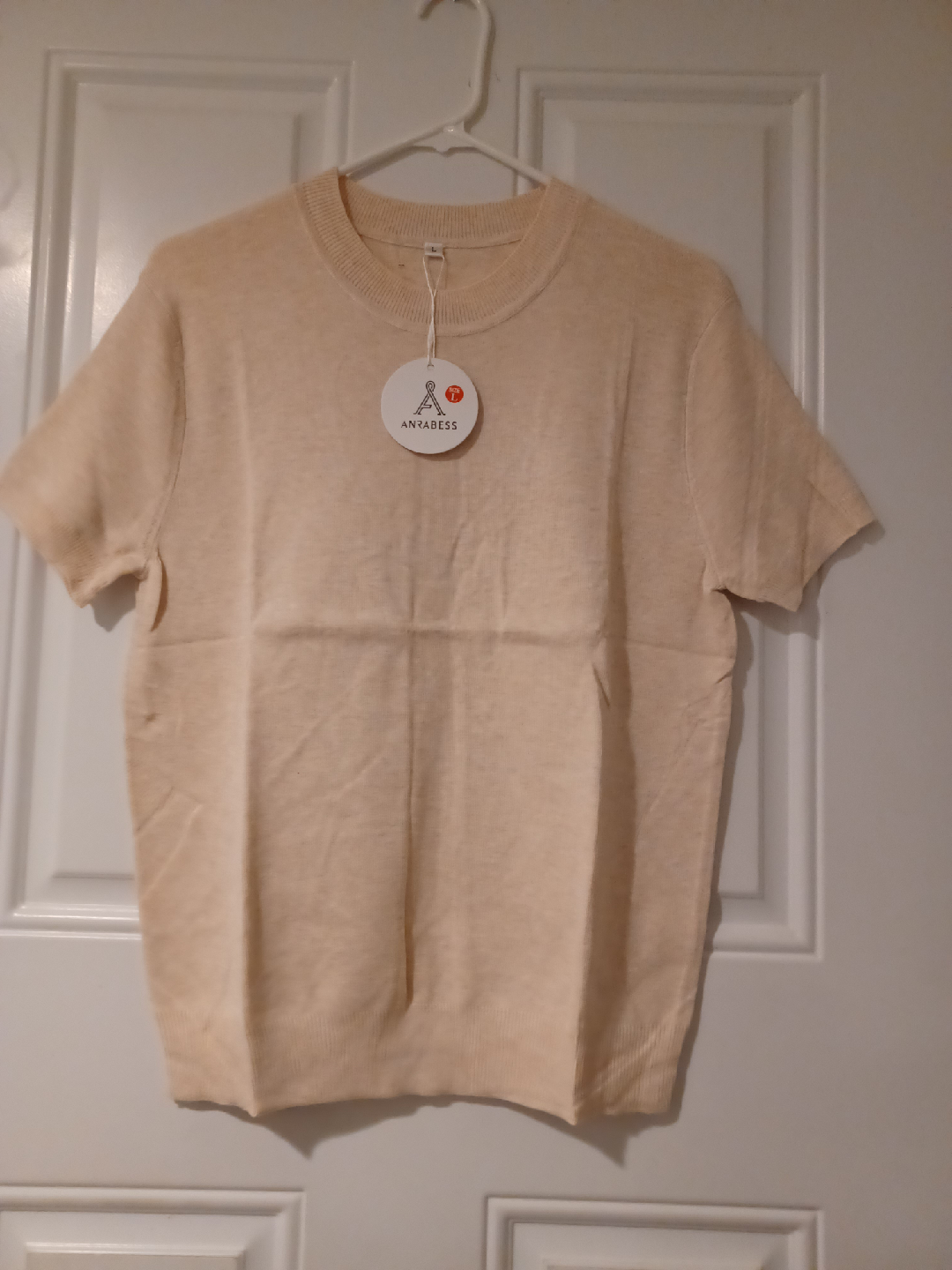 New Anyabess Women's Short Sleeve Beige Top, Size L