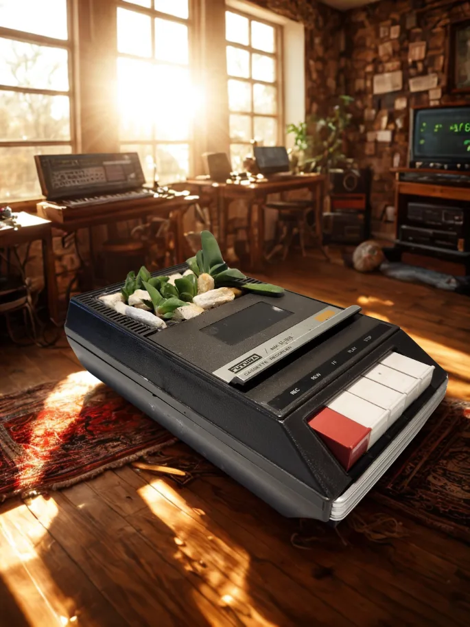 vintage cassette player planter with succulents thumbnail