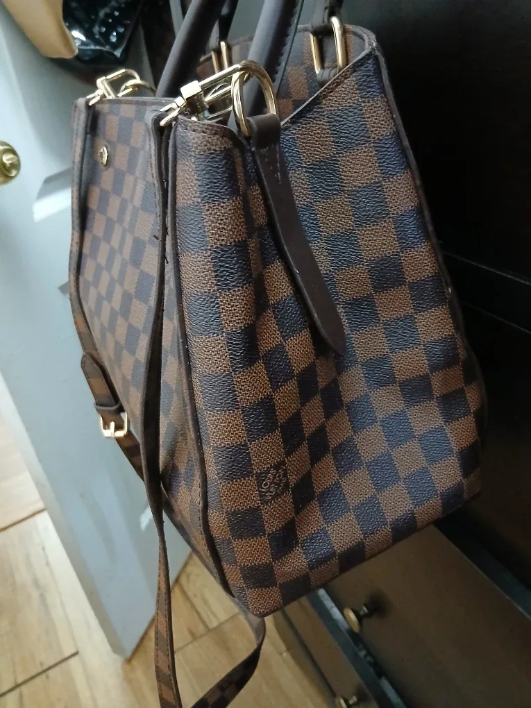 Brown Checkered Satchel Handbag image indicator(2)