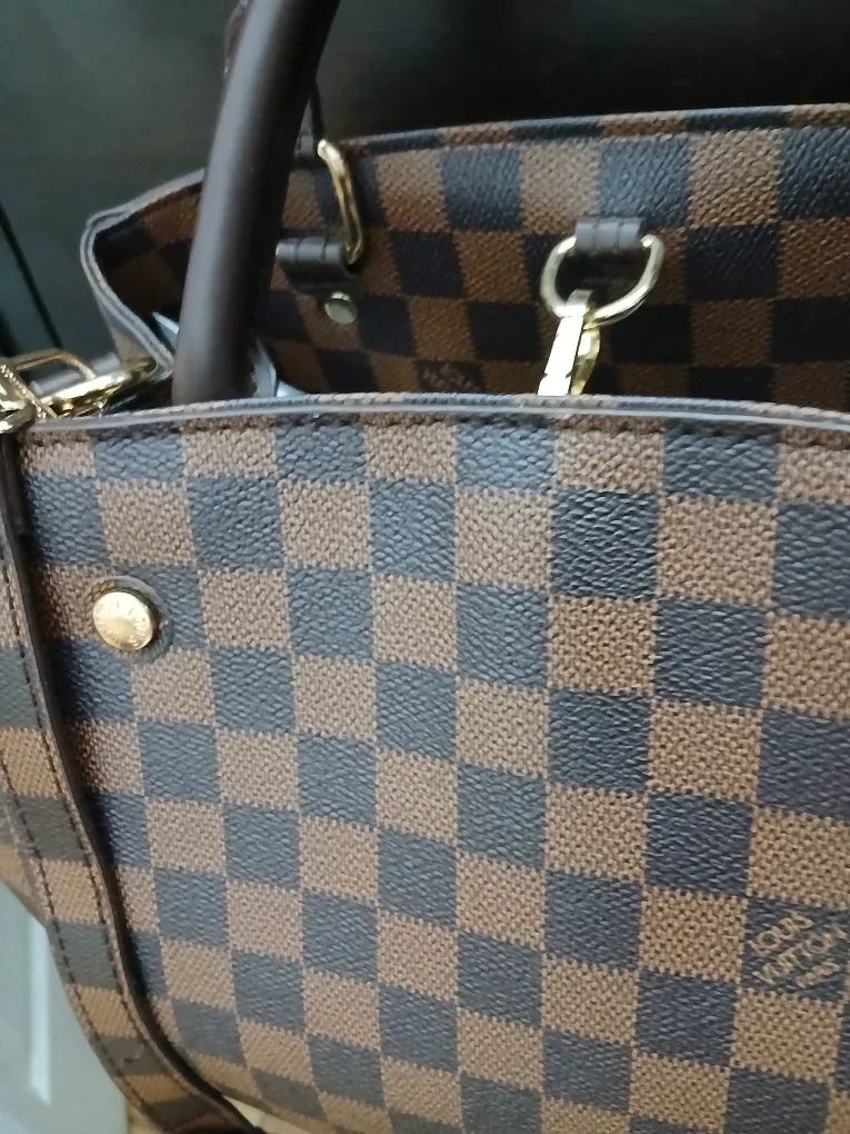 Brown Checkered Satchel Handbag image indicator(3)