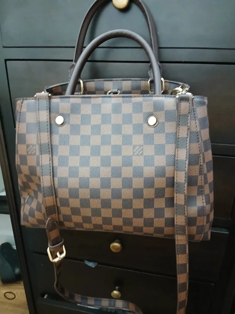 Brown Checkered Satchel Handbag image indicator(5)