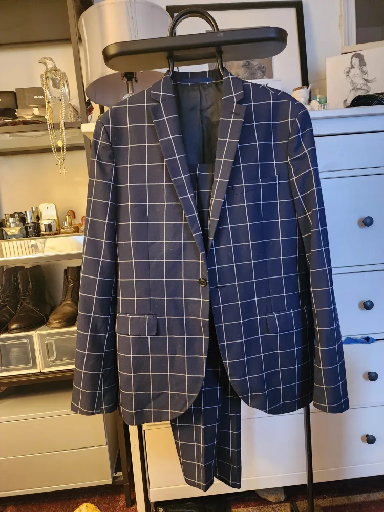 Topman Skinny Fit Suit - Blue Check, W34 L34 thumbnail