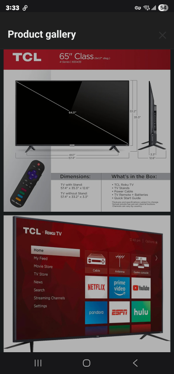 TCL 65" 4-Series 65S435 Roku TV