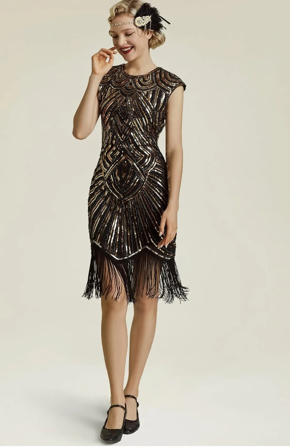 Babeyond-Flapper Dress - Black and Gold, Size Unknown image indicator(3)