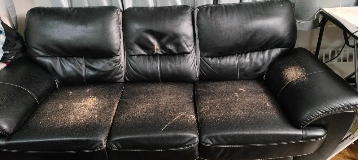 Used Black Leather Sofa & Bamboo Mattress image indicator(2)