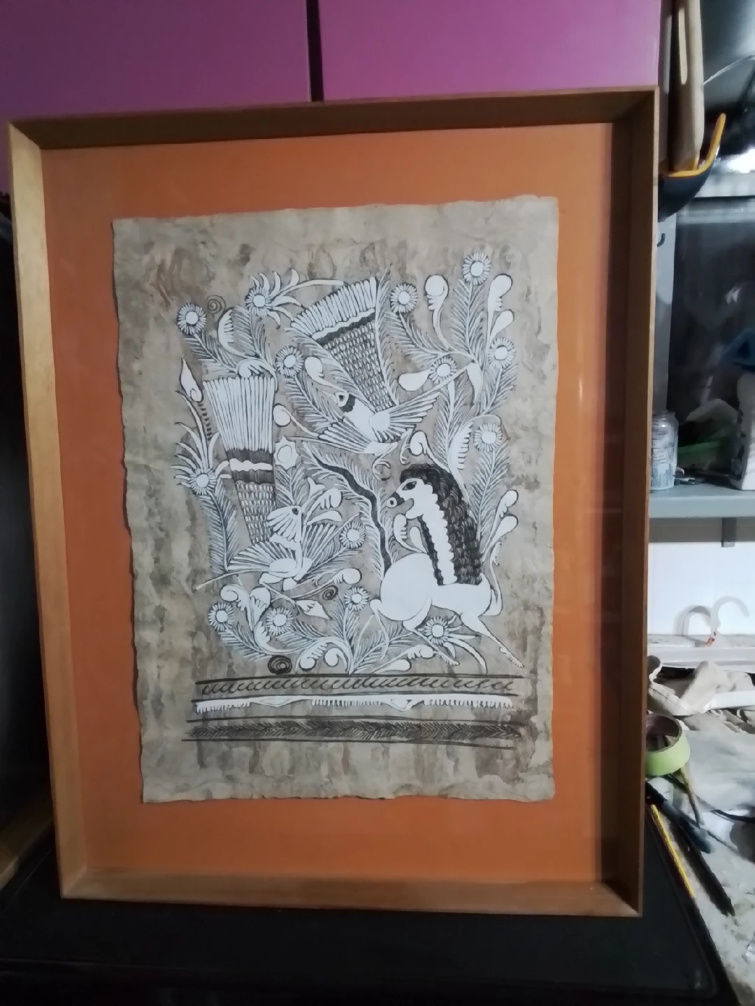 Framed Folk Art Drawing