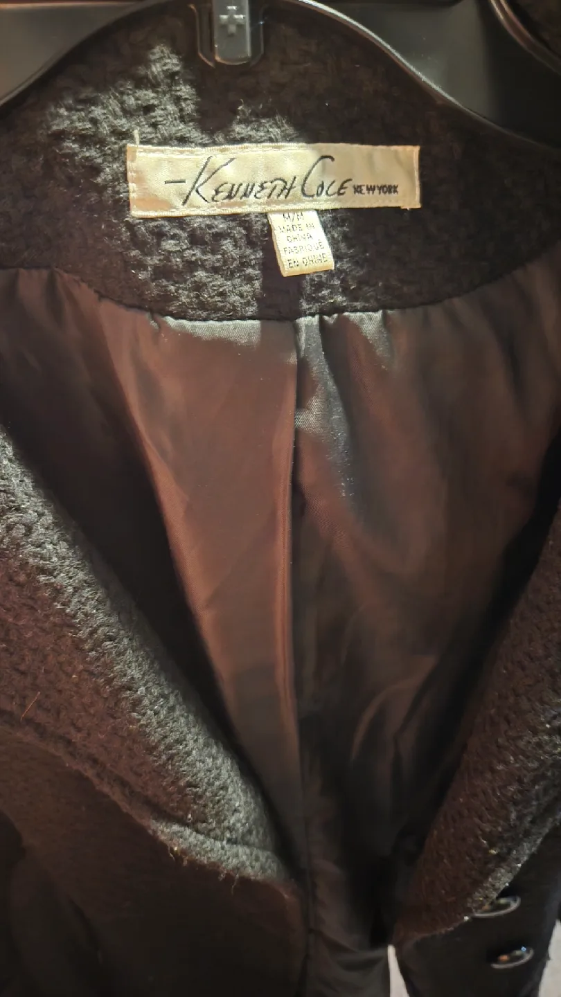 Kenneth Cole Black Wool Blend Belted Coat - M image indicator(5)