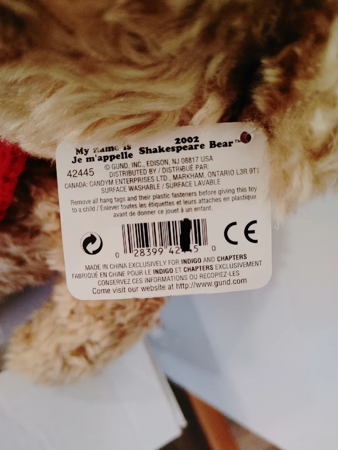 🧡BRAND NEW 17 INCH 2002 SHAKESPEARE GUND PLUSH BEAR image indicator(3)