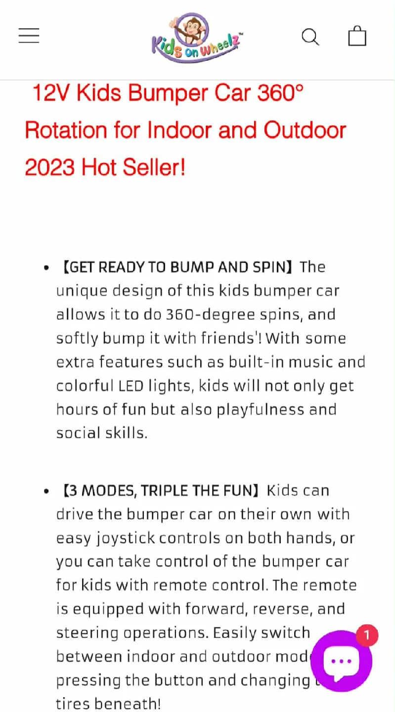 Kids on Wheelz 12V Bumper Car - Indoor/Outdoor image indicator(2)