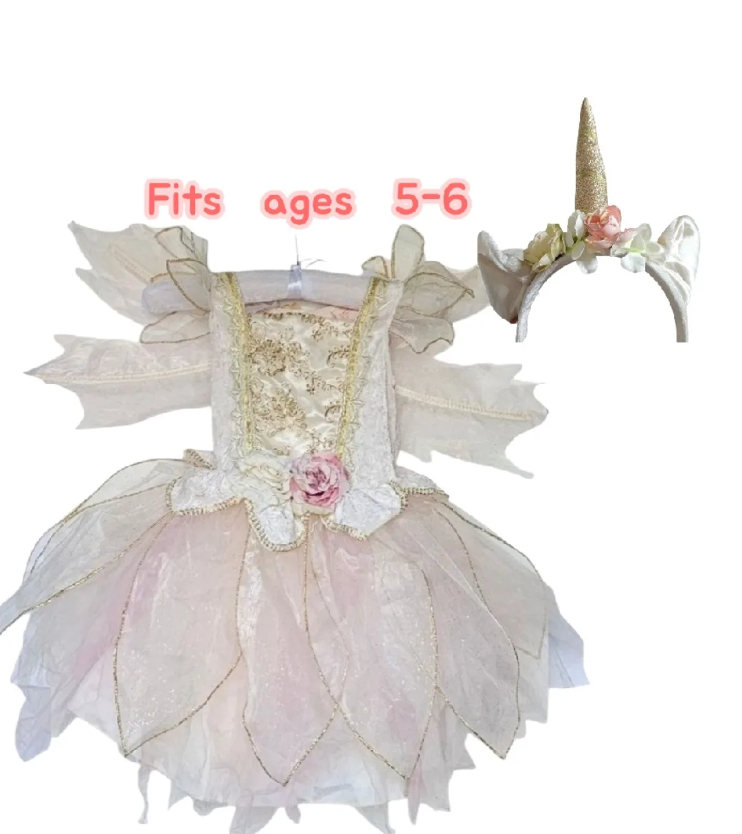 Unicorn Fairy Princess Halloween Costume w Wings & Headband thumbnail