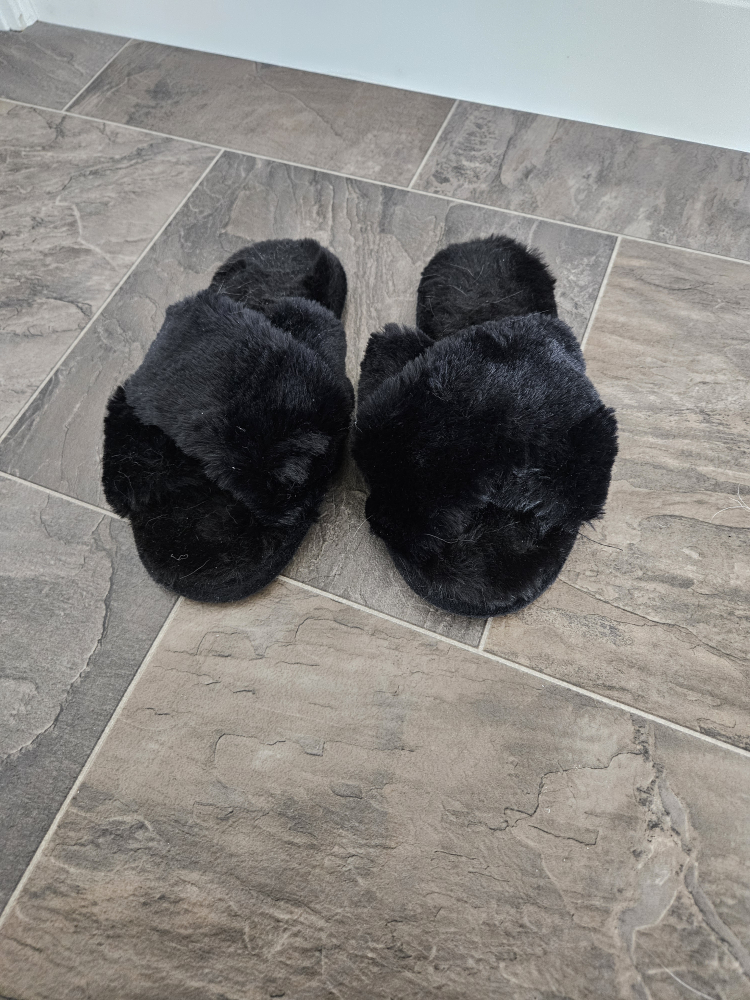 Black Faux Fur Slippers