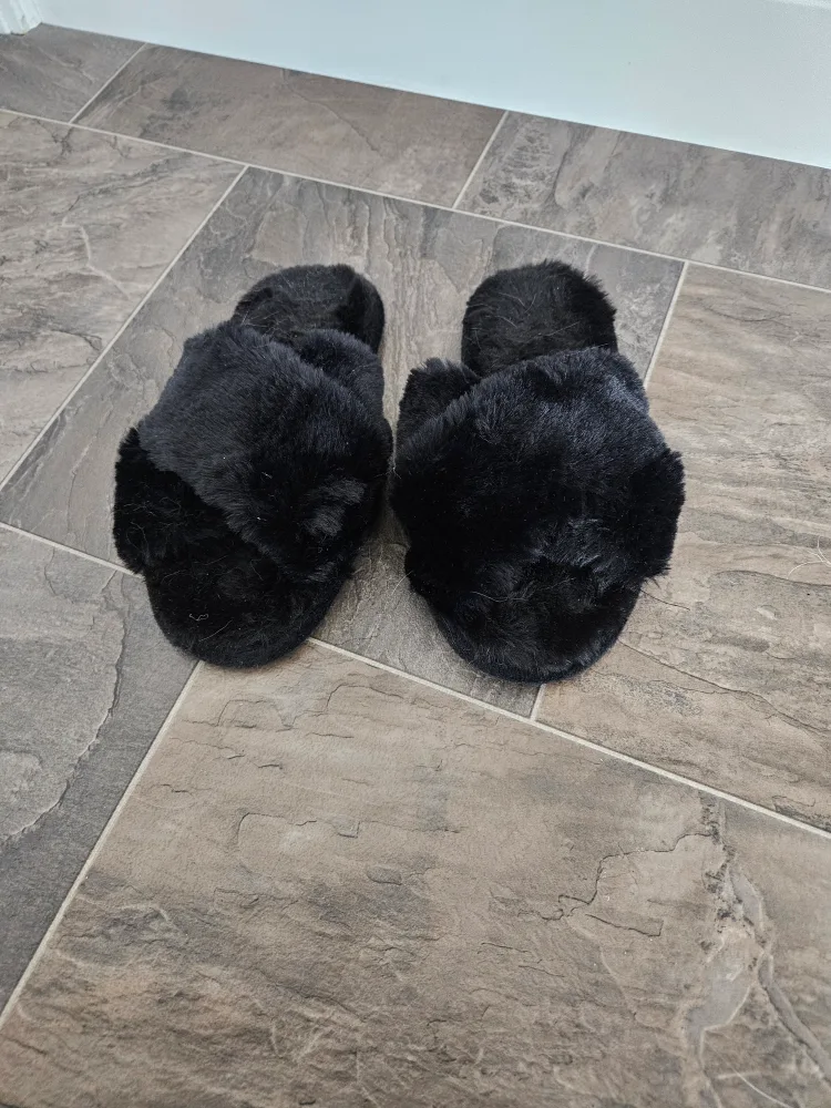 Black Faux Fur Slippers