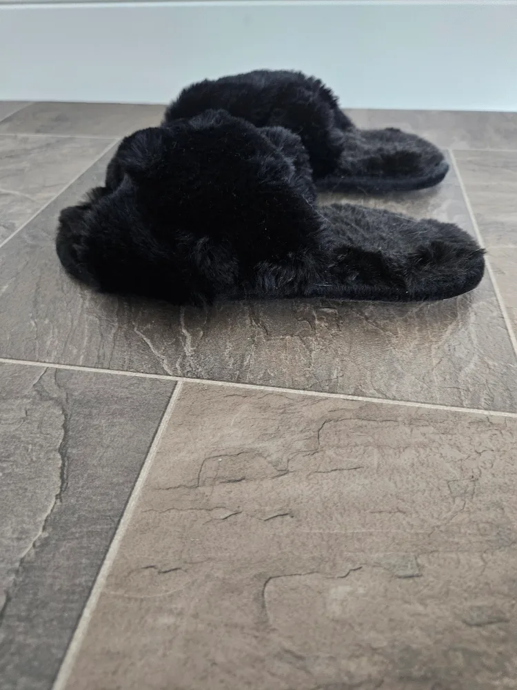 Black Faux Fur Slippers image indicator(2)