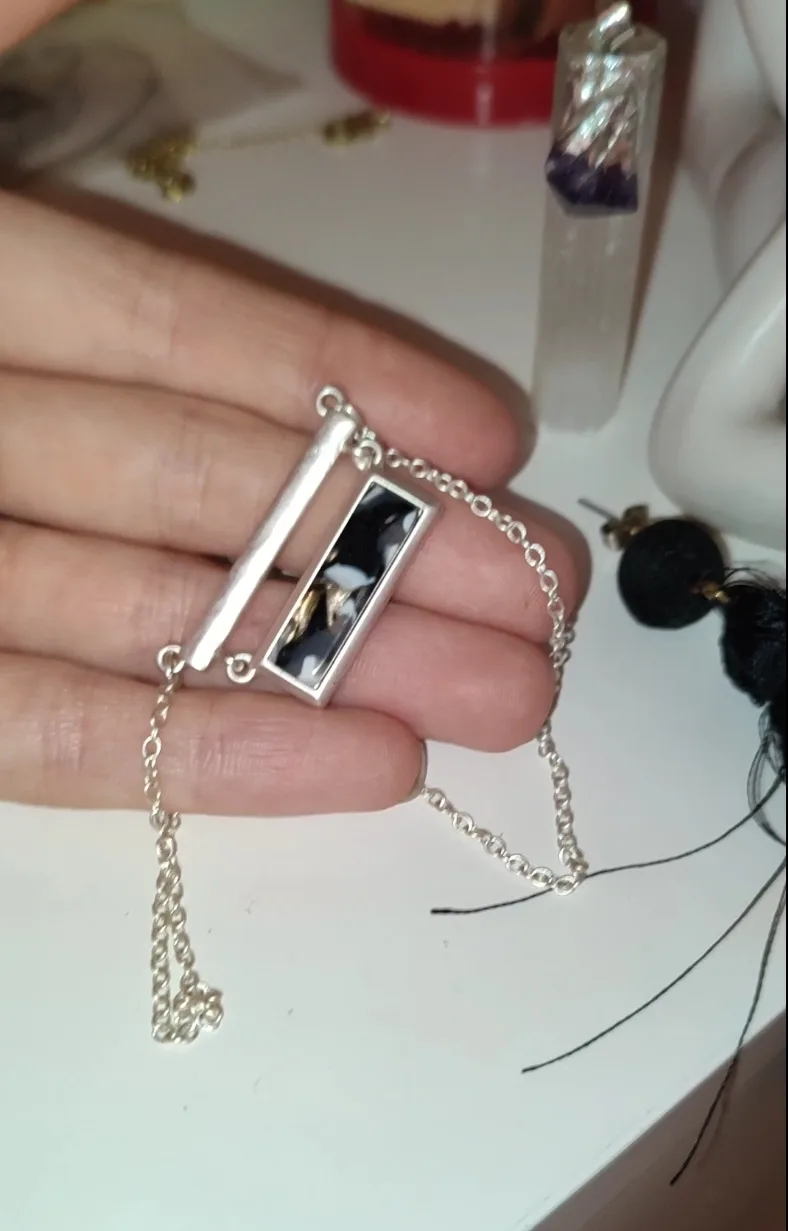 Silver Tone Necklace with Black & White pendant image indicator(2)